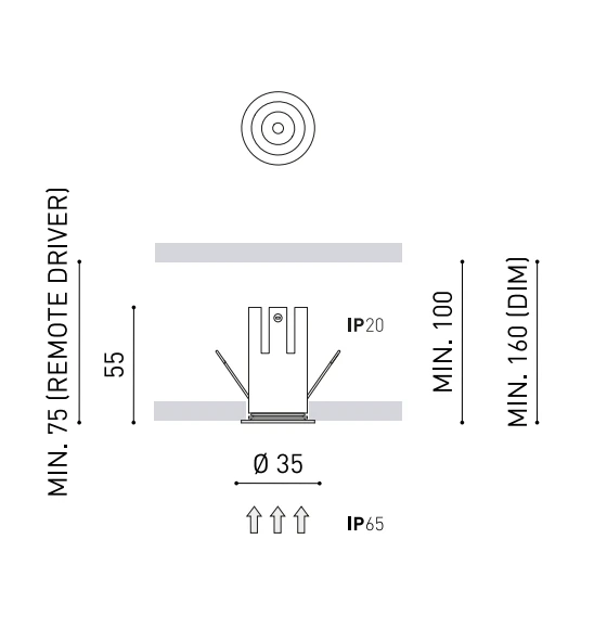 5,5W LED įleidžiamas šviestuvas NANO, baltos sp., 3000K, 34°