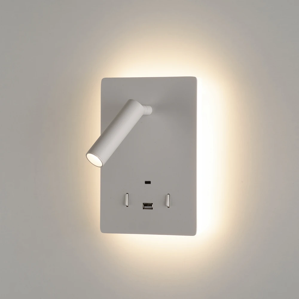 5W + 3W LED sieninis šviestuvas MANAT, baltas, 3000K, su USB ir USB C jungtimis, A3568002B