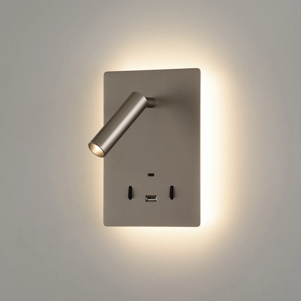 5W + 3W LED sieninis šviestuvas MANAT, nikelio sp., 3000K, su USB ir USB C jungtimis, A3568002NM