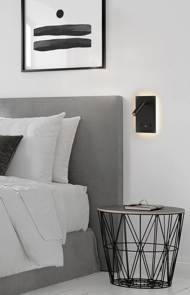 5W + 3W LED sieninis šviestuvas MANAT, nikelio sp., 3000K, su USB ir USB C jungtimis, A3568002NM