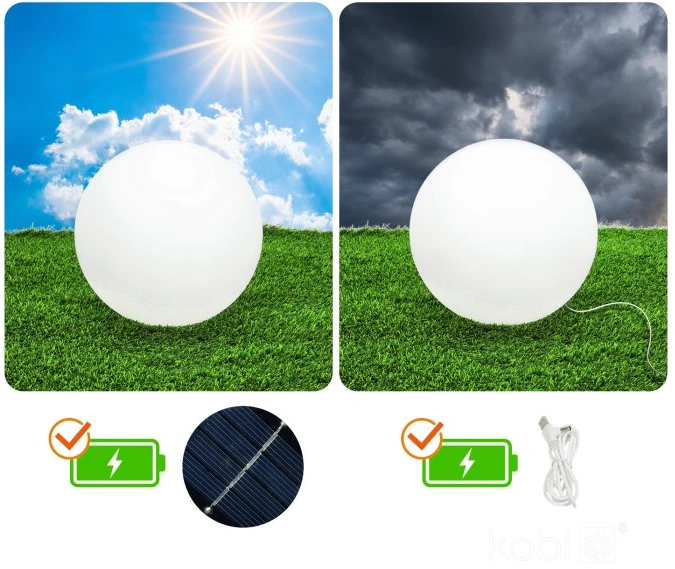 5W LED įsmeigiamas šviestuvas su saulės baterija GARDEN BALL, baltas, 3000K/RGB