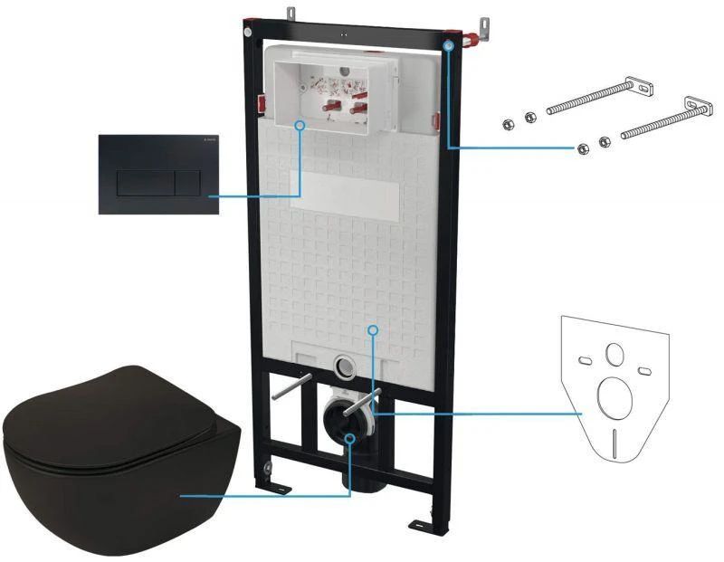 Potinkinis WC komplektas Deante Peonia 6in1, CDENDZPW, Nero