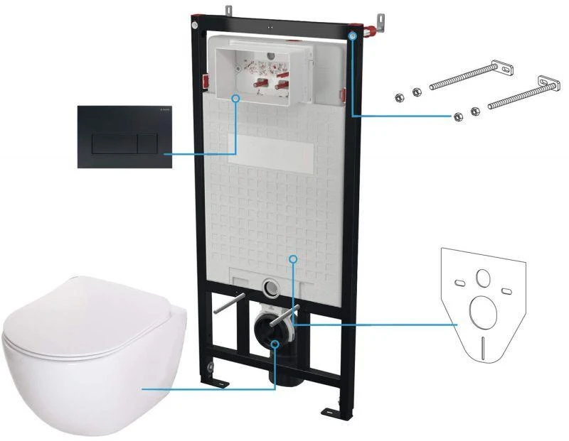 Potinkinis WC komplektas Deante Peonia 6in1, CDEN6ZPW, Baltas/Nero