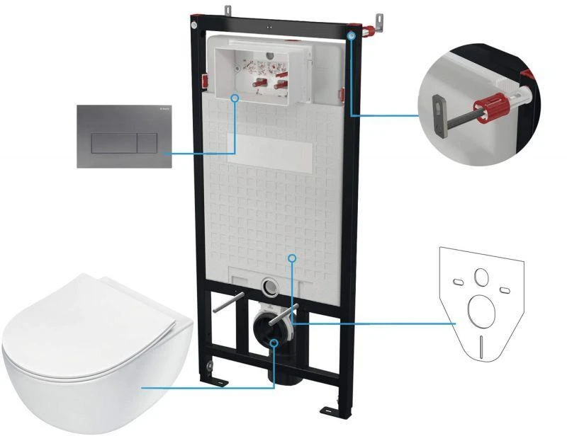 Potinkinis WC komplektas Deante Peonia 6in1, CDET6ZPW, Baltas/Titanium