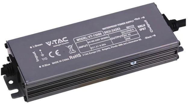 60W LED maitinimo šaltinis, 12V, 5A, IP67