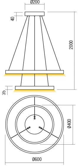62W LED pakabinamas šviestuvas FEBE, matinės aukso sp., 3000K, dimeriuojamas, 01-2889
