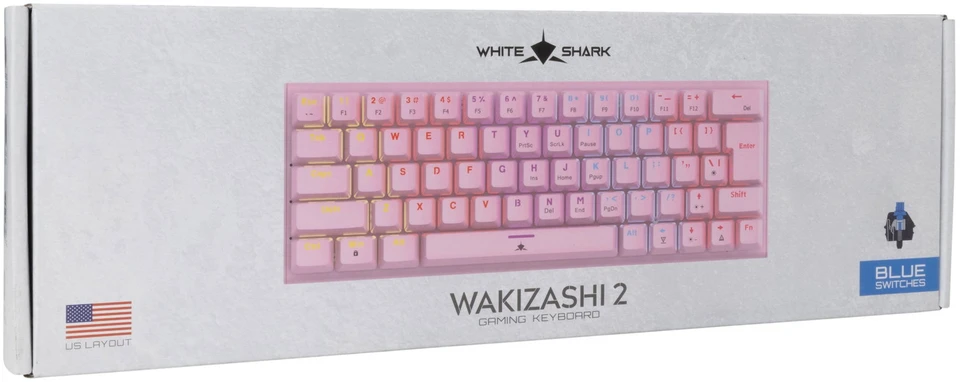 White Shark 63 klavišų rožinė žaidimų klaviatūra Baltas Shark WAKIZASHI 2