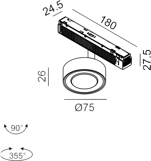 6,3W LED šviestuvas SOL MINI į magnetinę sistemą IN_LINE, juodas, 4000K, 48V, 45°, 2G