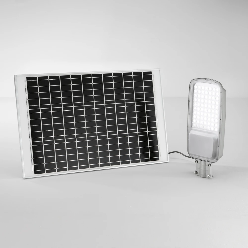 64W LED gatvės šviestuvas su saulės baterija RADIUS, sidabro sp., 4000K, IP65