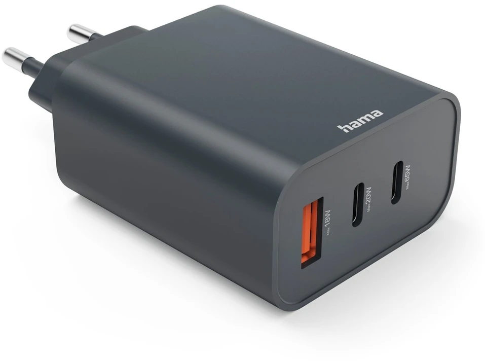 HAMA Įkroviklis SIECIOWA ECOSENTIAL 65W PD 2X USB-C, 1X USB-A, ANTRACYT