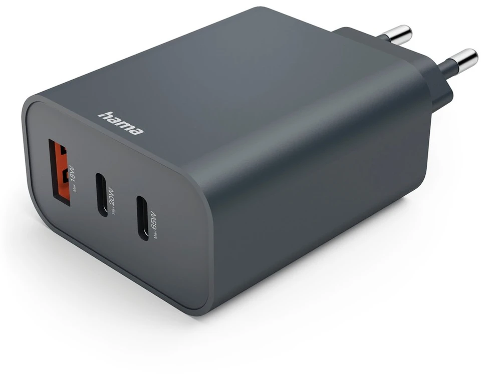 HAMA Įkroviklis SIECIOWA ECOSENTIAL 65W PD 2X USB-C, 1X USB-A, ANTRACYT