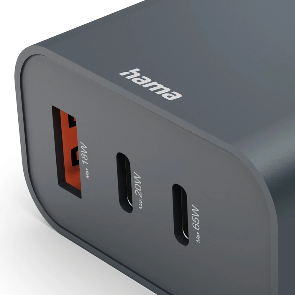 HAMA Įkroviklis SIECIOWA ECOSENTIAL 65W PD 2X USB-C, 1X USB-A, ANTRACYT