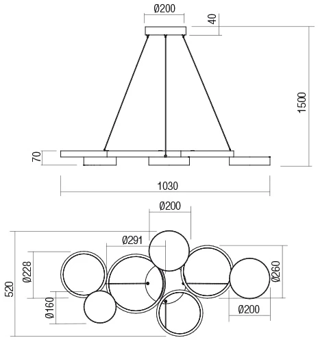 65W LED pakabinamas šviestuvas CRONOS, juodas, 3000K, dimeriuojamas, 01-2547