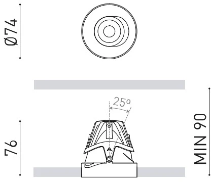 6,6W LED užglaistomas pakreipiamas šviestuvas BUDDY TILT MEDIUM, baltas, 2700K, 43°, DALI