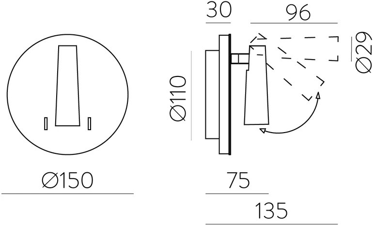 6W + 3W LED sieninis šviestuvas PANAU, juodas, 3000K, A3660001N