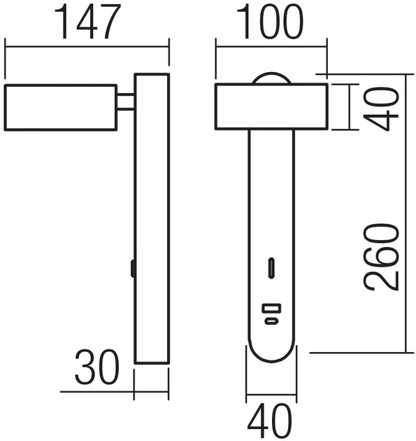 6W LED sieninis šviestuvas SADES, baltas, 3000K, su USB jungtimi, 01-4640