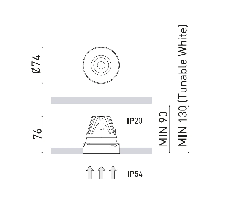 6W LED užglaistomas šviestuvas BUDDY TRIMLESS, baltas, 1800-3000K, 54°, dimeriuojamas