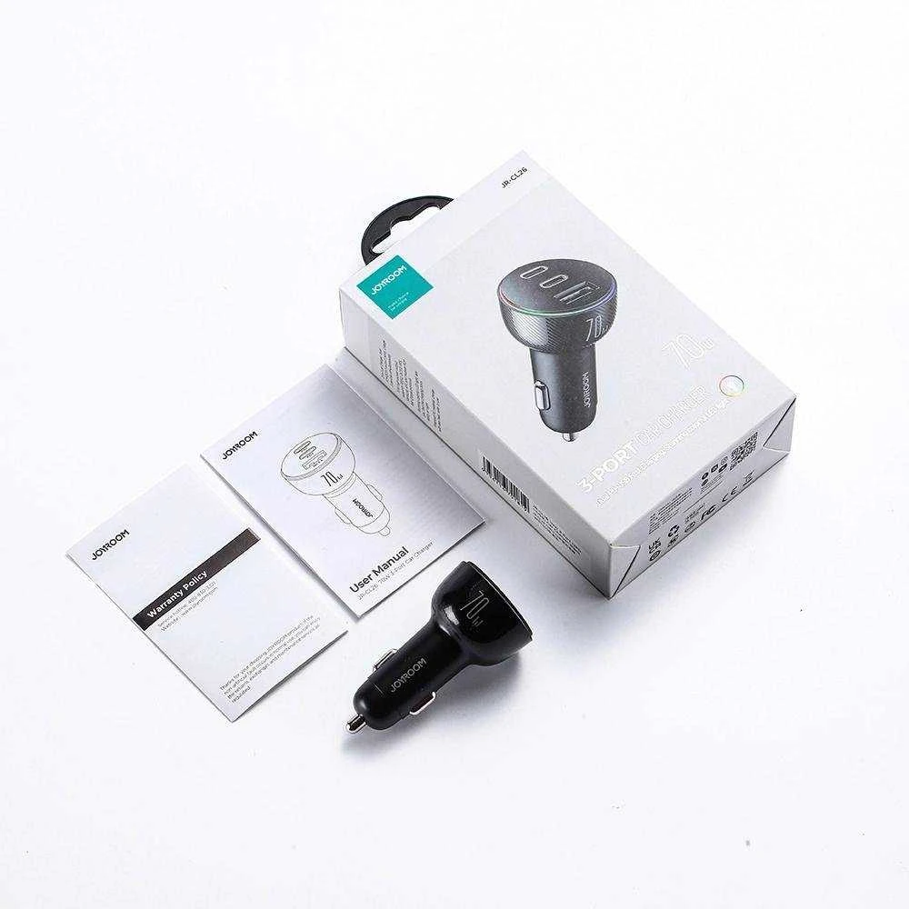 Automobilinis įkroviklis Joyroom JR-CL26, 2x USB-C PD, 1x USB 70W (juodas)