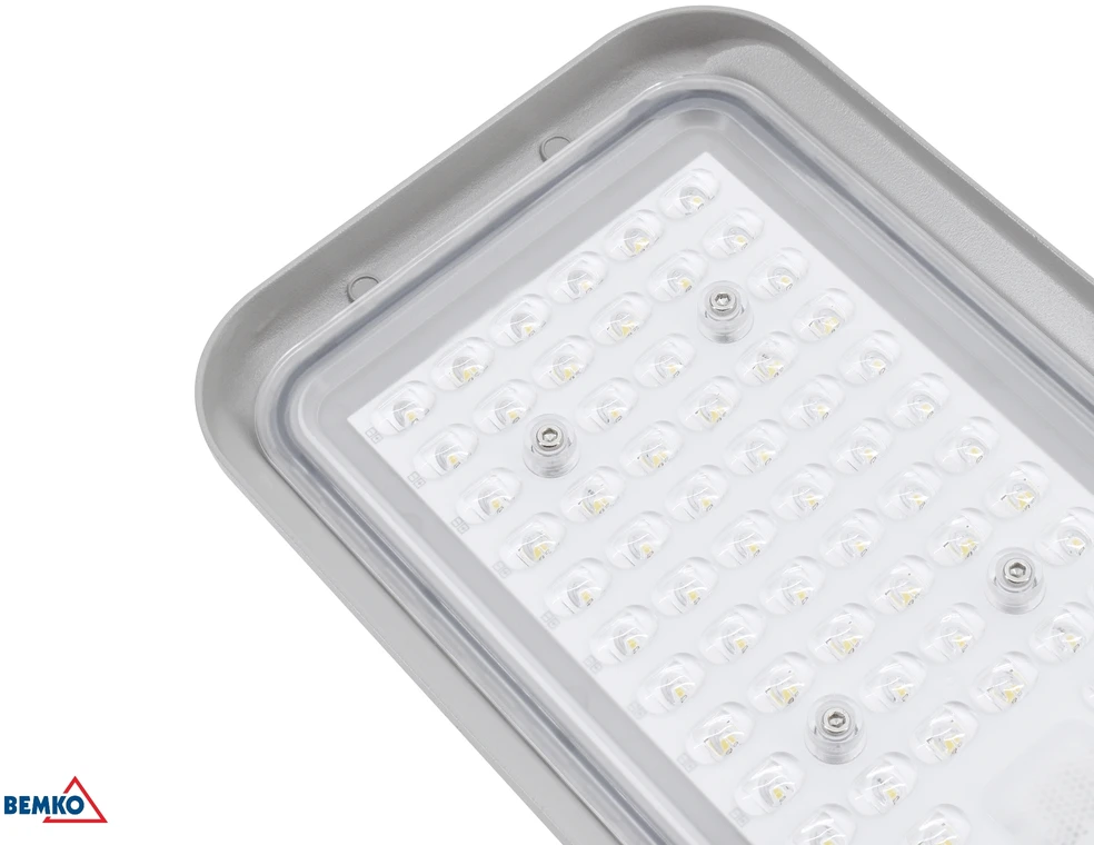 Bemko 70W LED gatvės šviestuvas JAZMIN, šviesiai pilkas, 4000K, IP65, 140°x70°, su šviesos jutikliu
