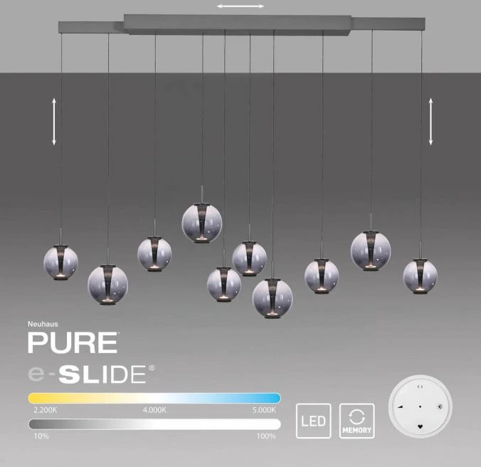 70W LED pakabinamas šviestuvas E-INFINITY, pilkos sp., 2200-5000K, dimeriuojamas, reguliuojamo ilgio