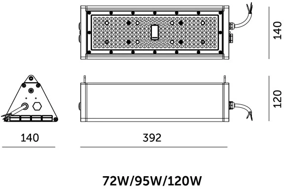 72/95/120W LED linijinis pramoninis šviestuvas NICO, juodas, 3000/4000/6000K, 60x90°, IP65