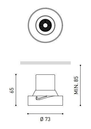 7,4W įleidžiamas šviestuvas SHOT LIGHT M TRIMLESS, dimeriuojamas DALI, 2700K, baltas