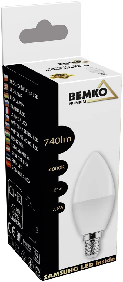 Bemko 7,5W LED lemputė, E14, 4000K, 180°