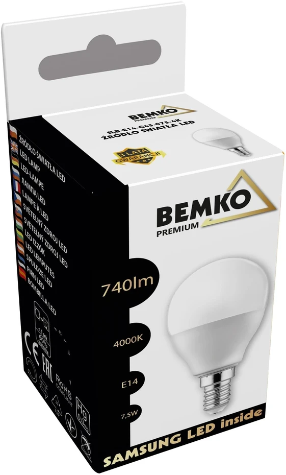 Bemko 7,5W LED lemputė, E14, 4000K, 200°