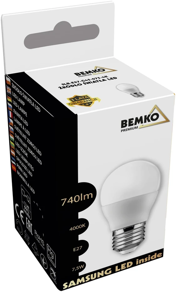 Bemko 7,5W LED lemputė, E27, 4000K, 200°