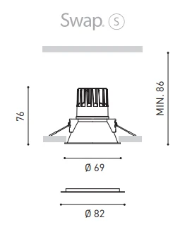 7W LED įleidžiamas šviestuvas SWAP S, apvalus, 4000K (dienos 6viesa), baltas
