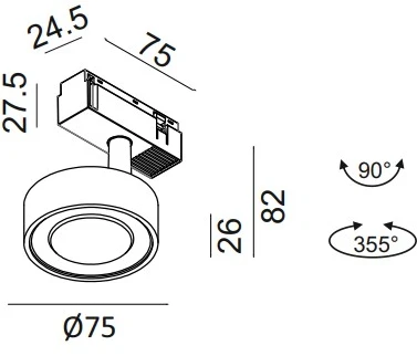 7W LED šviestuvas SOL MINI į magnetinę sistemą IN_LINE, juodas, 3000K, 48V, 45°