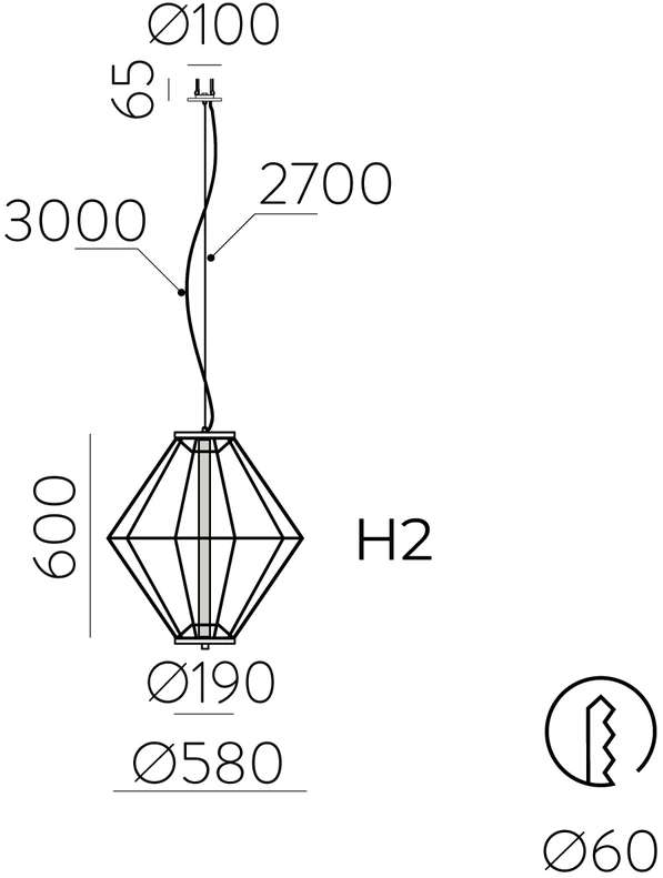 8,5W LED įleidžiamo montavimo pakabinamas šviestuvas TOTEM, juodas, 2700K, dimeriuojamas, E4050190NDP