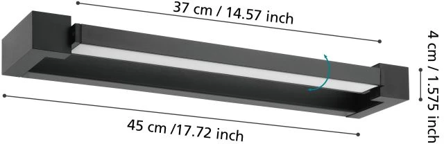 Sieninis šviestuvas 8,9W LED veidrodžio šviestuvas GEMILIANA, pakreipiamas, juodas, 4000K