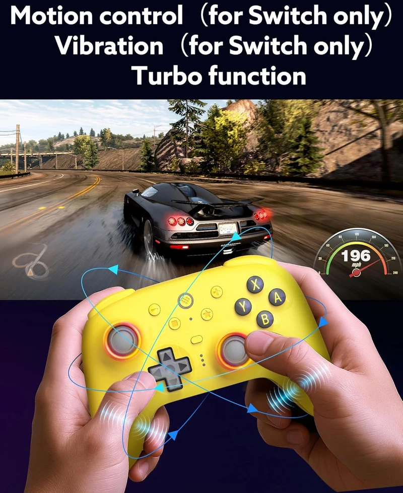 8Bitdo belaidis žaidimų pultas Ultimate 2 Bluetooth su RGB žiedu, TMR svirtelėmis ir programuojamais mygtukais, geltonas