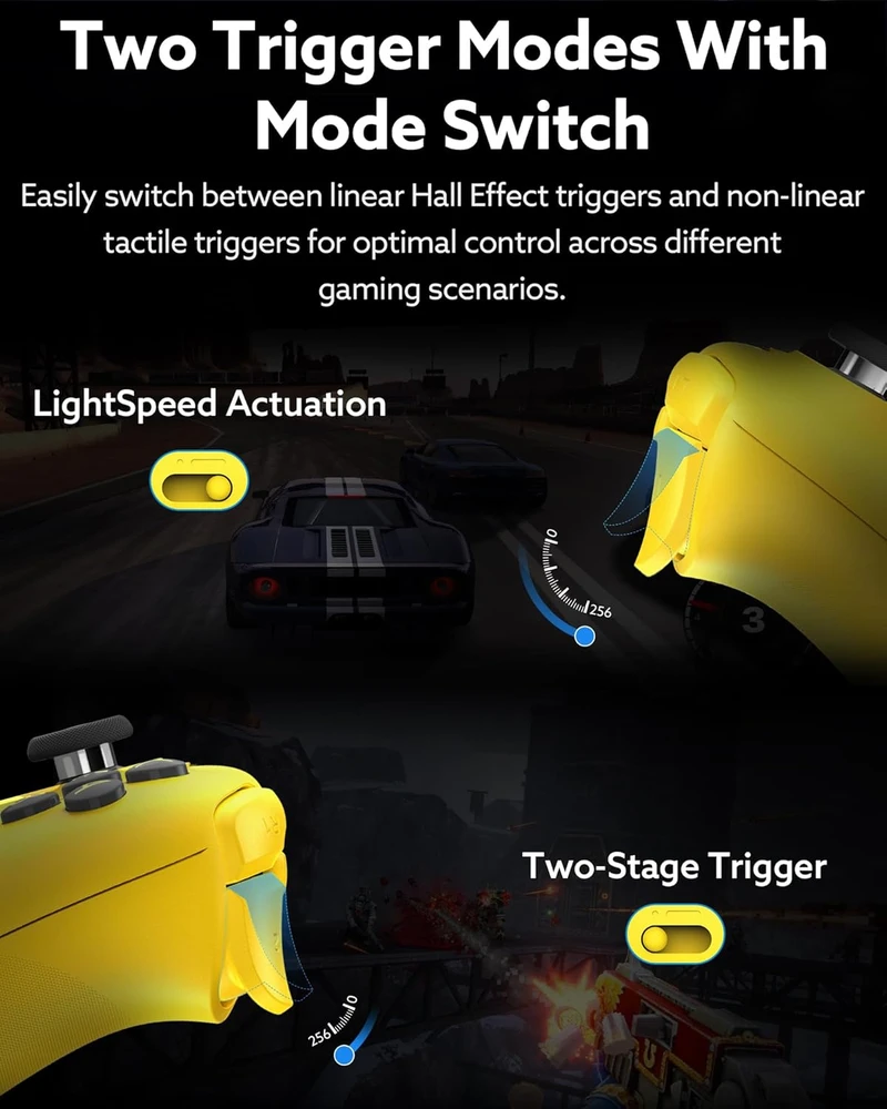 8Bitdo belaidis žaidimų pultas Ultimate 2 Bluetooth su RGB žiedu, TMR svirtelėmis ir programuojamais mygtukais, geltonas
