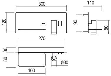 8W + 3W LED sieninis šviestuvas BROOK, juodas, 3000K, šviesos kampas 120°, skaitymo šviestuvėlio - 20°, su USB, 01-2985