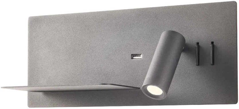 8W + 3W LED sieninis šviestuvas BROOK, juodas, 3000K, šviesos kampas 120°, skaitymo šviestuvėlio - 20°, su USB, 01-2985