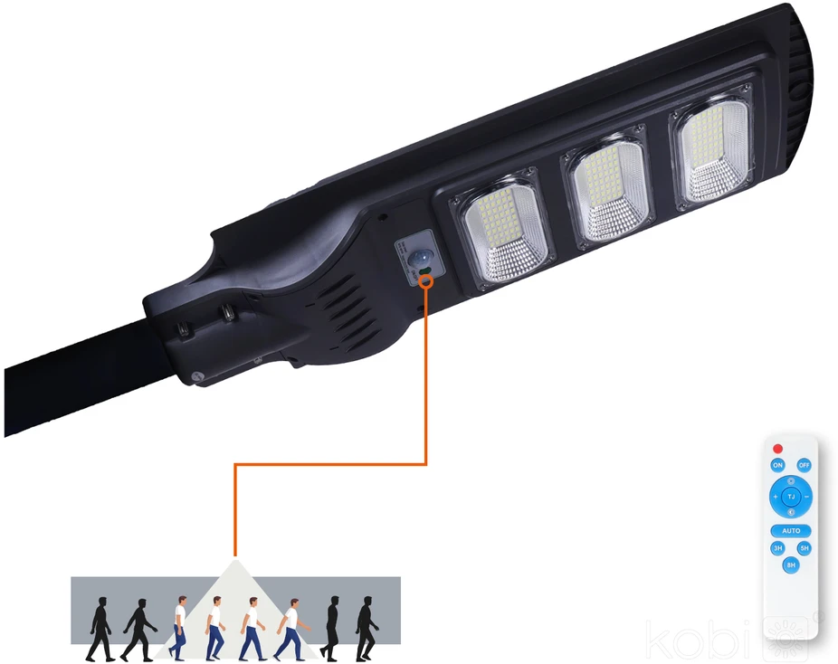 8W LED gatvės šviestuvas su saulės baterija URBI, juodas, 6500K, su judesio davikliu ir nuotol. valdymo pulteliu, IP54