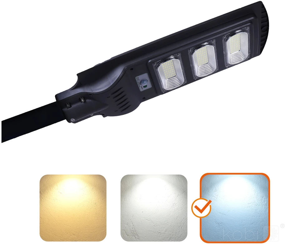 8W LED gatvės šviestuvas su saulės baterija URBI, juodas, 6500K, su judesio davikliu ir nuotol. valdymo pulteliu, IP54