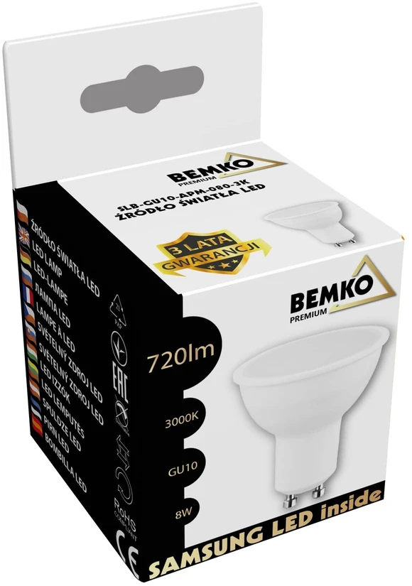 Bemko 8W LED lemputė, GU10, 3000K, 120°