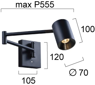 8W LED sieninis šviestuvas MELINA, juodas, 3000K, dimeriuojamas, 4335300
