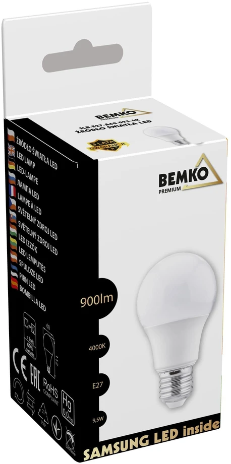 Bemko 9,5W LED lemputė, E27, 4000K, 220°