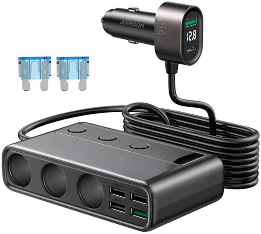 Automobilinis įkroviklis Joyroom 9in1 154W 3x12V, PD USB Type-C, QC3.0 USB-A, 4xUSB-A JR-CL06