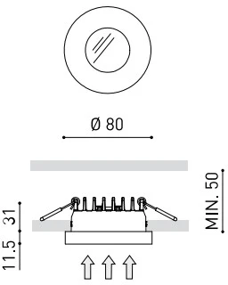 9W įleidžiamas šviestuvas PUCK RECESSED, baltas, 3000K, 45°, dimeriuojamas, su maitinimo šaltiniu