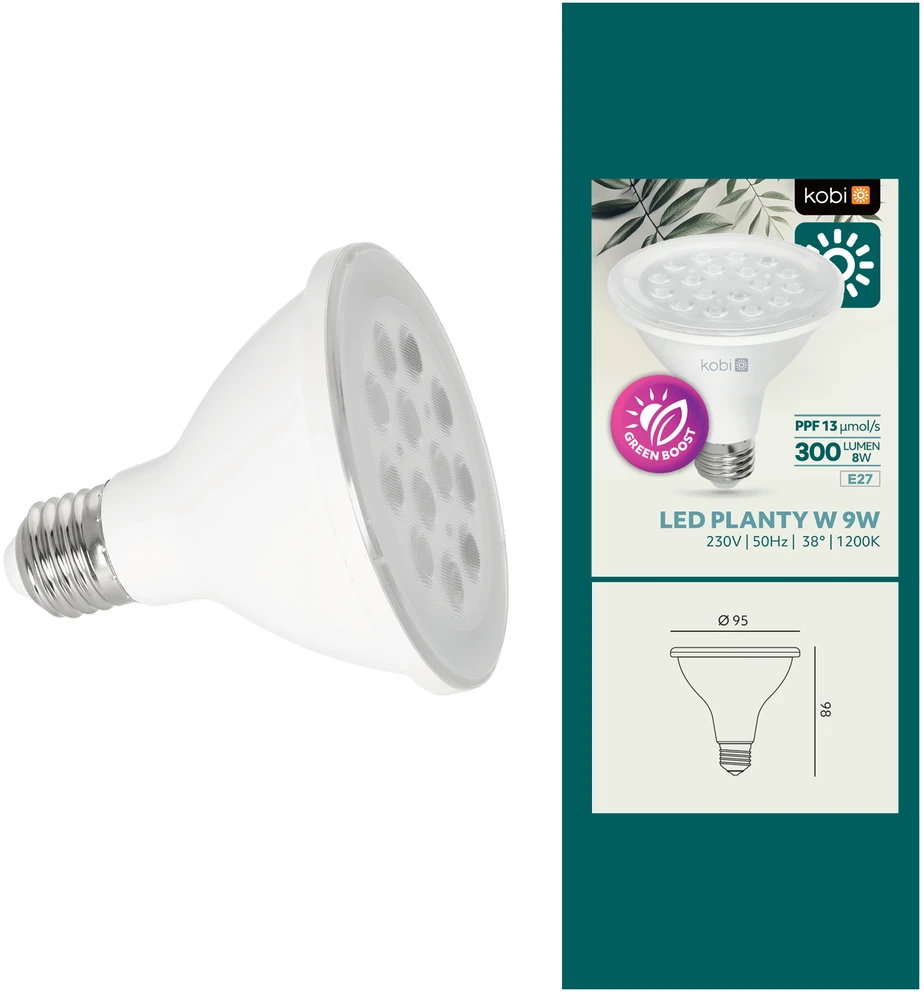 9W LED augalų auginimo lemputė PLANTY, E27, balta, 1200K
