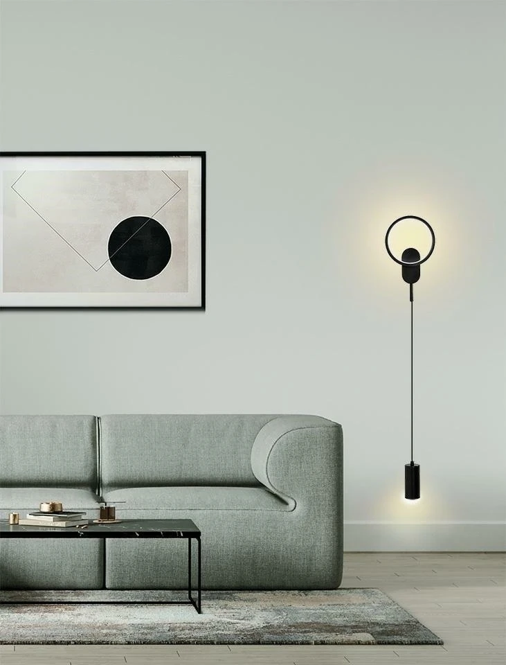 9W LED + E27 sieninis šviestuvas COMO, juodas, 3000K, lemputė parduodama atskirai