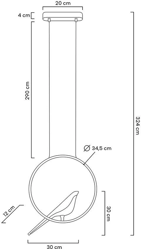 9W LED pakabinamas šviestuvas BIRD, aukso sp., 3000K