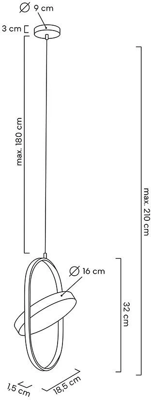 9W LED pakabinamas šviestuvas SPINNER 19, juodas, 3000K