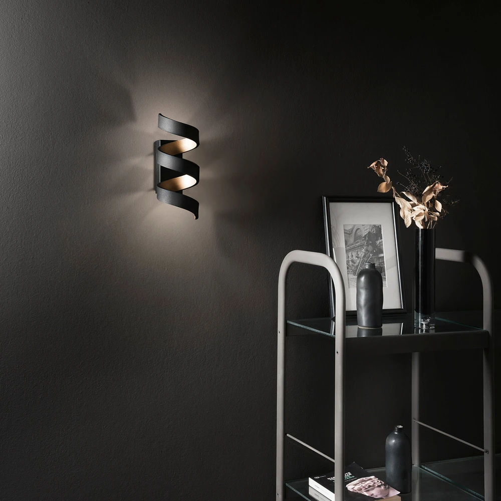 9W LED sieninis šviestuvas HELIX, juodos/aukso sp., 3000K