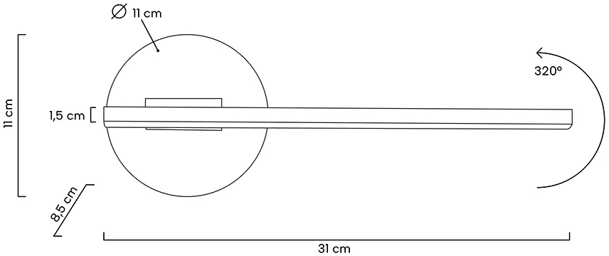 9W LED sieninis šviestuvas HORIZON, juodas, 3000K